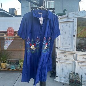 Embroidered Blue Midi Dress